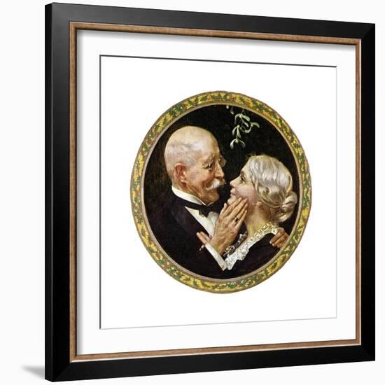 Under the Mistletoe (or Elderly Couple under Mistletoe)-Norman Rockwell-Framed Giclee Print