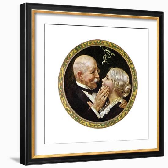 Under the Mistletoe (or Elderly Couple under Mistletoe)-Norman Rockwell-Framed Giclee Print