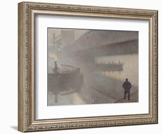 Under Windsor Bridge on the Irwell, Manchester, 1912 (Oil on Linen on Jute)-Adolphe Valette-Framed Giclee Print