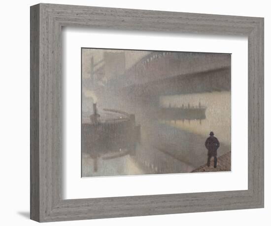 Under Windsor Bridge on the Irwell, Manchester, 1912 (Oil on Linen on Jute)-Adolphe Valette-Framed Giclee Print