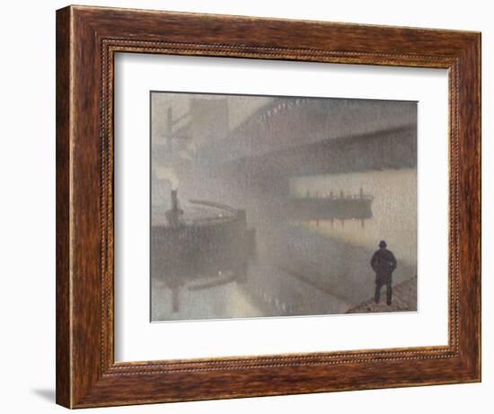 Under Windsor Bridge on the Irwell, Manchester, 1912 (Oil on Linen on Jute)-Adolphe Valette-Framed Giclee Print