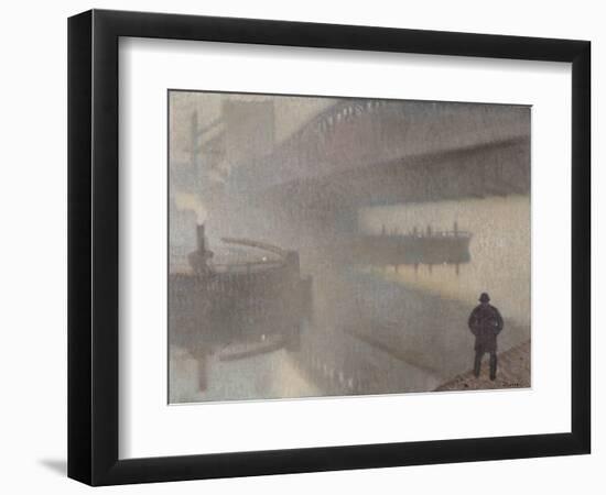 Under Windsor Bridge on the Irwell, Manchester, 1912 (Oil on Linen on Jute)-Adolphe Valette-Framed Giclee Print