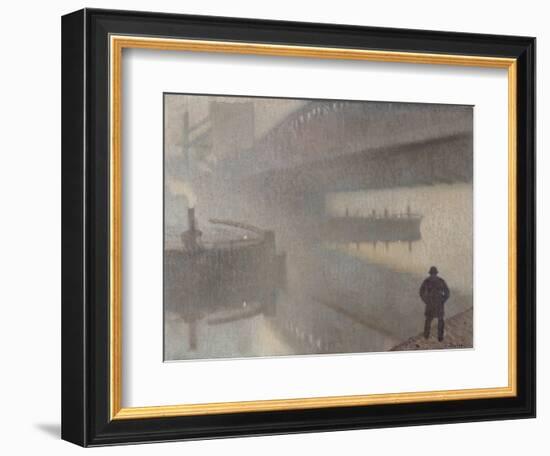 Under Windsor Bridge on the Irwell, Manchester, 1912 (Oil on Linen on Jute)-Adolphe Valette-Framed Giclee Print