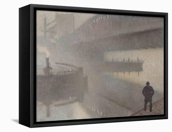 Under Windsor Bridge on the Irwell, Manchester, 1912 (Oil on Linen on Jute)-Adolphe Valette-Framed Premier Image Canvas