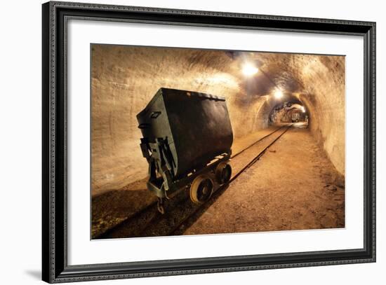 Underground Train in Mine, Carts in Gold, Silver and Copper Mine.-TTstudio-Framed Photographic Print