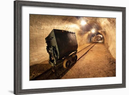 Underground Train in Mine, Carts in Gold, Silver and Copper Mine.-TTstudio-Framed Photographic Print