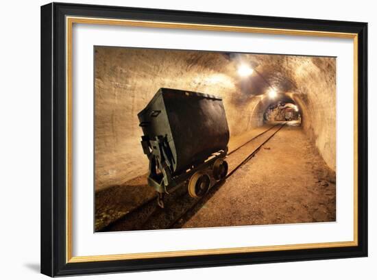 Underground Train in Mine, Carts in Gold, Silver and Copper Mine.-TTstudio-Framed Photographic Print