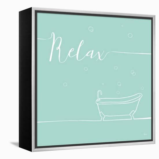 Underline Bath V Teal-Veronique Charron-Framed Stretched Canvas