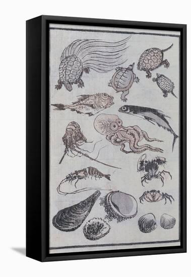 Undersea Creatures, from a Manga (Colour Woodblock Print)-Katsushika Hokusai-Framed Premier Image Canvas