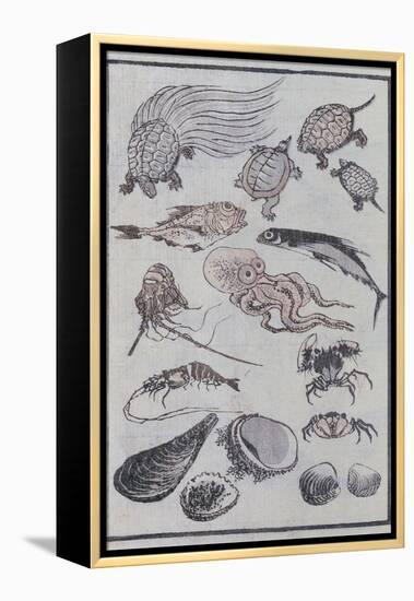 Undersea Creatures, from a Manga (Colour Woodblock Print)-Katsushika Hokusai-Framed Premier Image Canvas