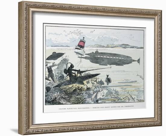 Underwater Manoeuvres, from Le XXeme Siecle, La Vie Electrique, c.1890-Albert Robida-Framed Giclee Print