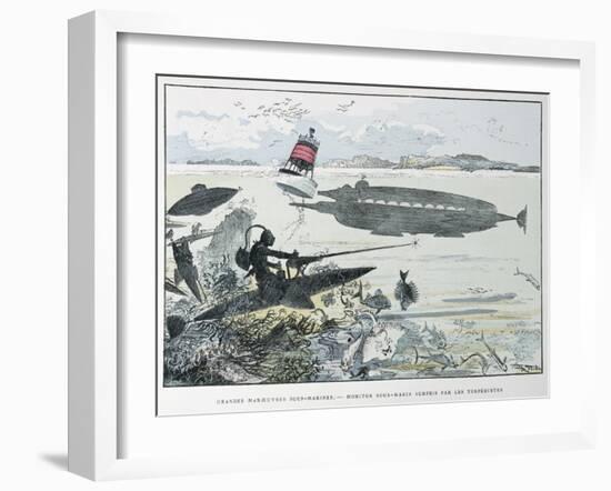 Underwater Manoeuvres, from Le XXeme Siecle, La Vie Electrique, c.1890-Albert Robida-Framed Giclee Print