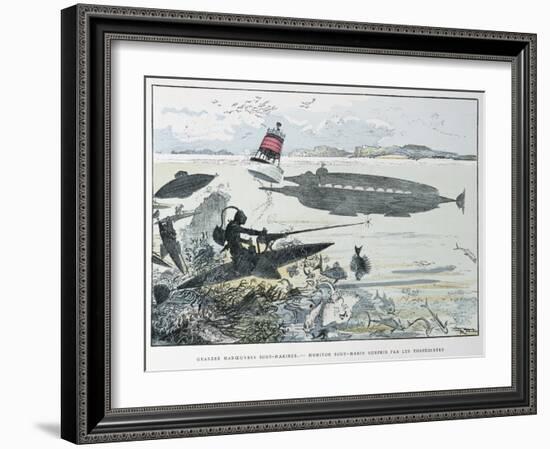 Underwater Manoeuvres, from Le XXeme Siecle, La Vie Electrique, c.1890-Albert Robida-Framed Giclee Print