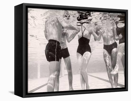 Underwater Shot of Actress Daphne Dayle in Topless, One Piece Swim Suit by Designer Ruben Torres-Paul Schutzer-Framed Premier Image Canvas