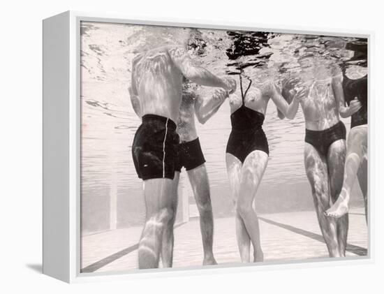 Underwater Shot of Actress Daphne Dayle in Topless, One Piece Swim Suit by Designer Ruben Torres-Paul Schutzer-Framed Premier Image Canvas