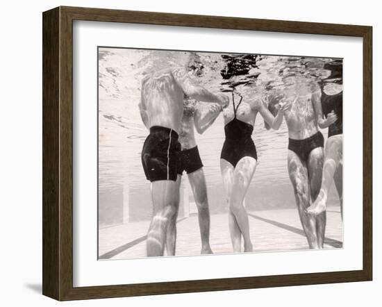 Underwater Shot of Actress Daphne Dayle in Topless, One Piece Swim Suit by Designer Ruben Torres-Paul Schutzer-Framed Photographic Print