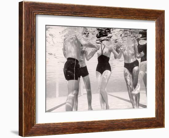 Underwater Shot of Actress Daphne Dayle in Topless, One Piece Swim Suit by Designer Ruben Torres-Paul Schutzer-Framed Photographic Print