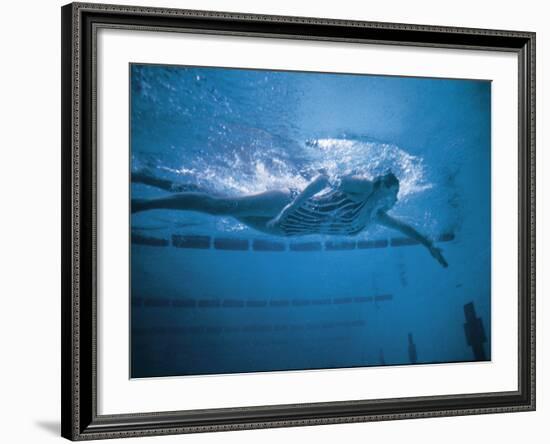 Underwater Shot of Debbie Meyer Swimming at the Summer Olympics-null-Framed Premium Photographic Print