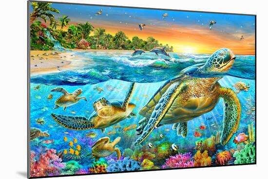 Underwater Turtles-Adrian Chesterman-Mounted Art Print