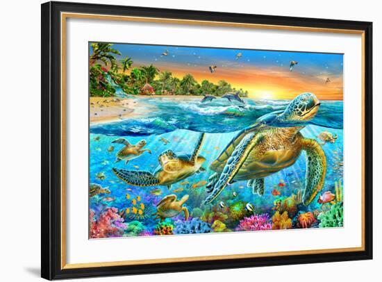 Underwater Turtles-Adrian Chesterman-Framed Art Print