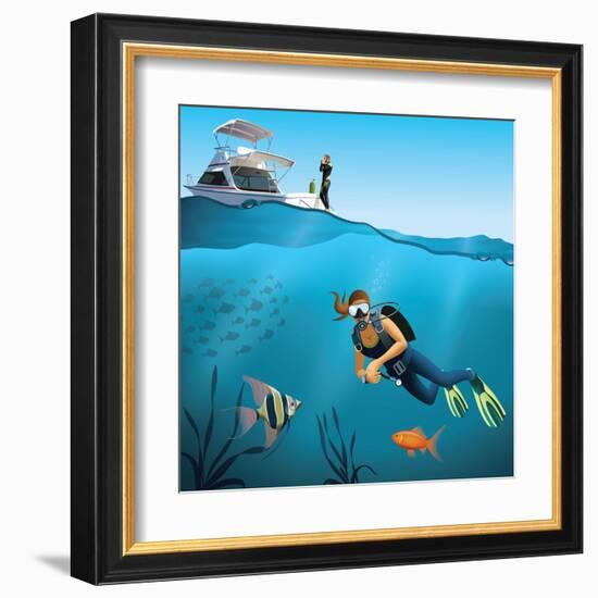 Underwater World and Diving Scene-Nikola Knezevic-Framed Art Print
