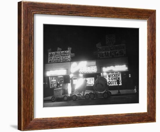 Underworld Character Mickey Cohen's Haberdashery at Night-Peter Stackpole-Framed Photographic Print