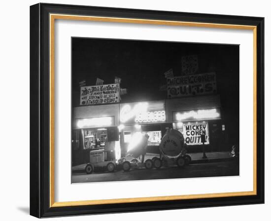 Underworld Character Mickey Cohen's Haberdashery at Night-Peter Stackpole-Framed Photographic Print