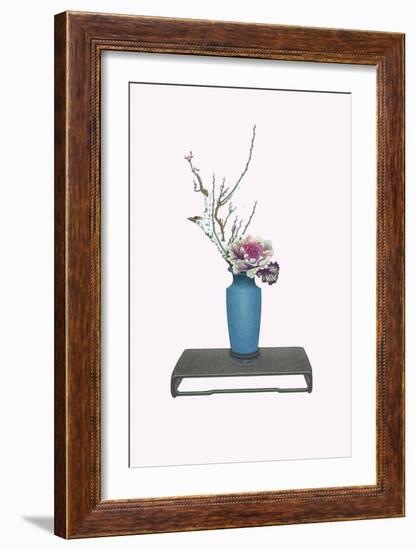 Une And Habotan (Plum & Variegated Cabbage) In a Tsubo-Josiah Conder-Framed Art Print