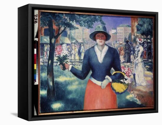 Une Bouquetiere (A Flower Girl). Scene D'ete, La Foule Se Promene Dans Un Parc Public Au Milieu De-Kazimir Severinovich Malevich-Framed Premier Image Canvas