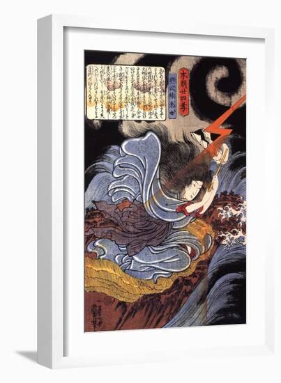 Uneme Is Exorcising the Monstrous Serpent from the Lake-Kuniyoshi Utagawa-Framed Giclee Print