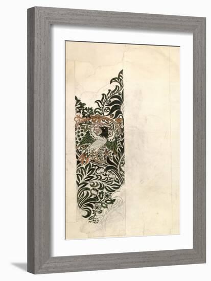 Unfinished 'Bird and Vine' Wood Block Design for Wallpaper, 1878 (Pencil and W/C on Paper)-William Morris-Framed Giclee Print