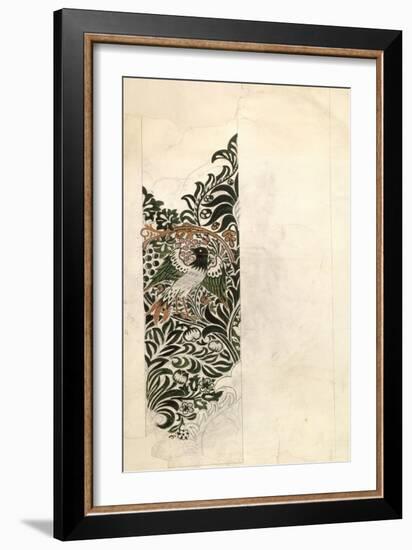 Unfinished 'Bird and Vine' Wood Block Design for Wallpaper, 1878 (Pencil and W/C on Paper)-William Morris-Framed Giclee Print
