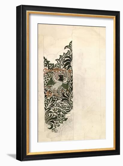 Unfinished 'Bird and Vine' Wood Block Design for Wallpaper, 1878 (Pencil and W/C on Paper)-William Morris-Framed Giclee Print