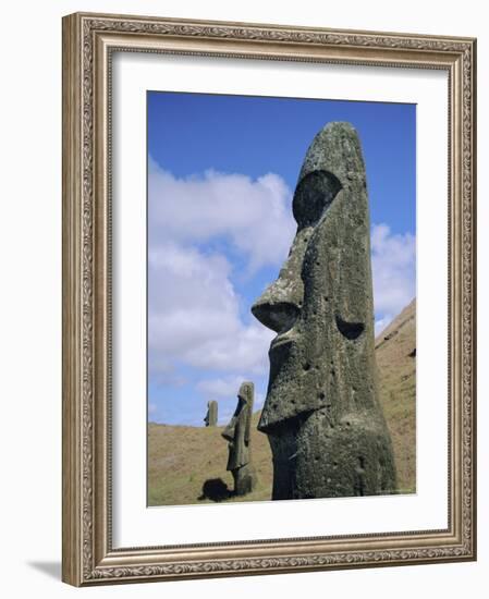 Unfinished Heads on Outer South Slopes of the Crater, Rano Raraku, Easter Island, Chile-Geoff Renner-Framed Photographic Print