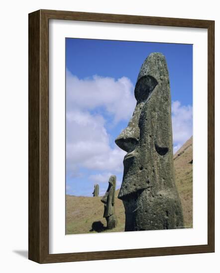 Unfinished Heads on Outer South Slopes of the Crater, Rano Raraku, Easter Island, Chile-Geoff Renner-Framed Photographic Print
