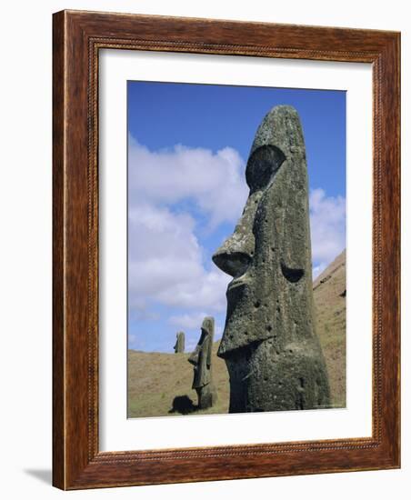 Unfinished Heads on Outer South Slopes of the Crater, Rano Raraku, Easter Island, Chile-Geoff Renner-Framed Photographic Print