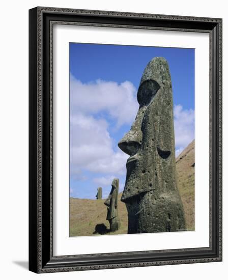 Unfinished Heads on Outer South Slopes of the Crater, Rano Raraku, Easter Island, Chile-Geoff Renner-Framed Photographic Print