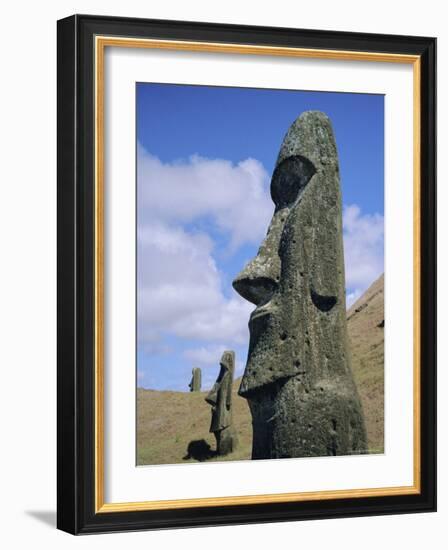 Unfinished Heads on Outer South Slopes of the Crater, Rano Raraku, Easter Island, Chile-Geoff Renner-Framed Photographic Print