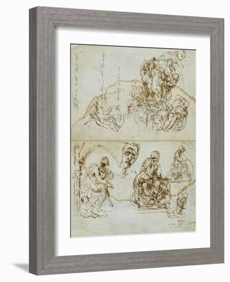 Unfinished Letter with Studies for the Ugolino Group, 1858-Jean-Baptiste Carpeaux-Framed Giclee Print