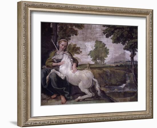 Unicorn, from Loves of the Gods Frescos, Carracci Gallery, Palazzo Farnese, Rome, Italy-Annibale Carracci-Framed Giclee Print