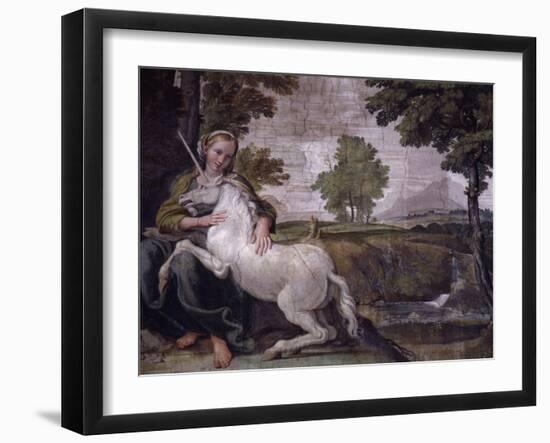 Unicorn, from Loves of the Gods Frescos, Carracci Gallery, Palazzo Farnese, Rome, Italy-Annibale Carracci-Framed Giclee Print