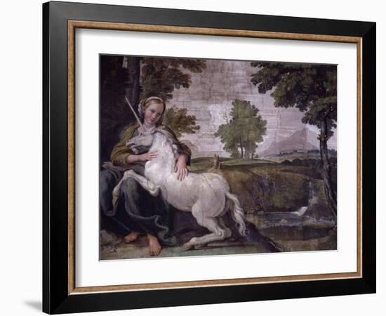 Unicorn, from Loves of the Gods Frescos, Carracci Gallery, Palazzo Farnese, Rome, Italy-Annibale Carracci-Framed Giclee Print