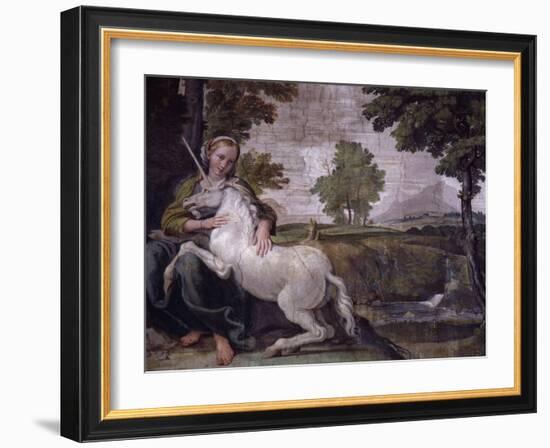 Unicorn, from Loves of the Gods Frescos, Carracci Gallery, Palazzo Farnese, Rome, Italy-Annibale Carracci-Framed Giclee Print