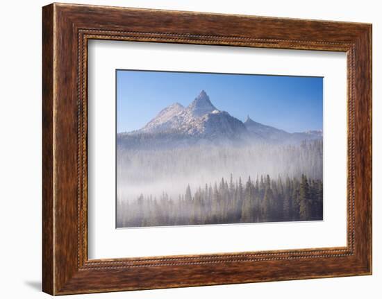 Unicorn Peak Rising Above a Mist Shrouded Forest, Yosemite National Park, California, USA. Autumn-Adam Burton-Framed Photographic Print