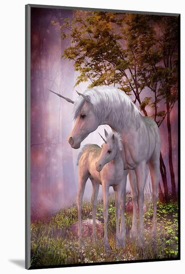 Unicorns Mare and Foal-null-Mounted Art Print