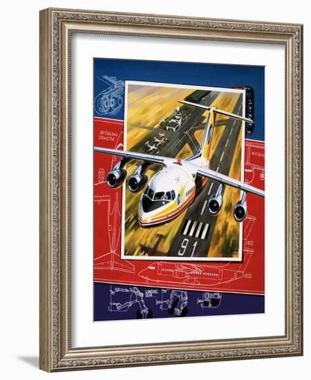 Unidentified Aircraft Taking Off from Runway over a Blueprint Design-Wilf Hardy-Framed Giclee Print