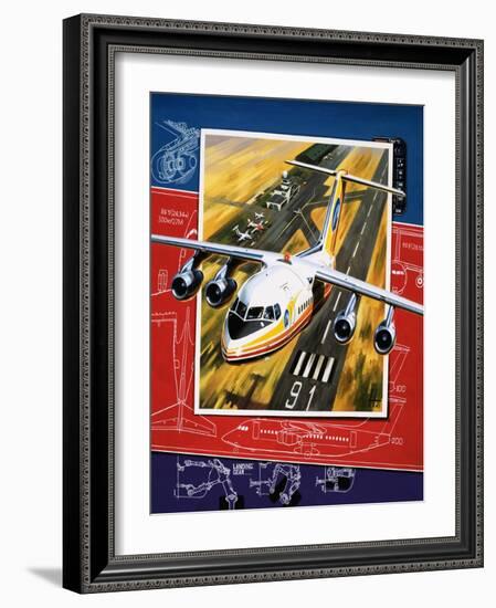 Unidentified Aircraft Taking Off from Runway over a Blueprint Design-Wilf Hardy-Framed Giclee Print