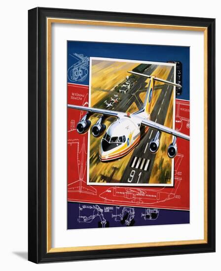 Unidentified Aircraft Taking Off from Runway over a Blueprint Design-Wilf Hardy-Framed Giclee Print