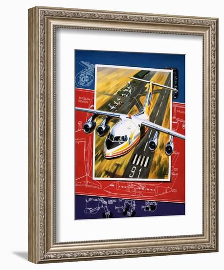 Unidentified Aircraft Taking Off from Runway over a Blueprint Design-Wilf Hardy-Framed Giclee Print