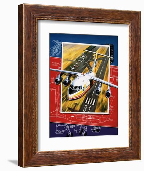 Unidentified Aircraft Taking Off from Runway over a Blueprint Design-Wilf Hardy-Framed Giclee Print